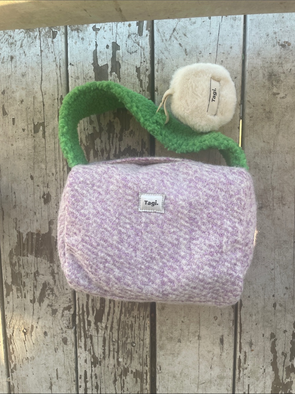 EUC Tagi.Official Tulip Woolen Shoulder Bag in Pink & Green Colorway